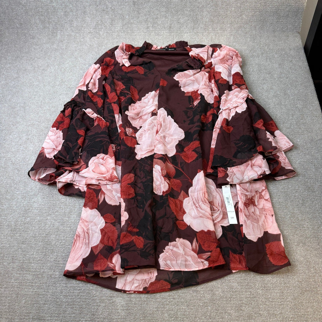 MSRP $89 Clover And Sloane Womens 2 Choco Blush Floral Shift Dress Long Sleeve