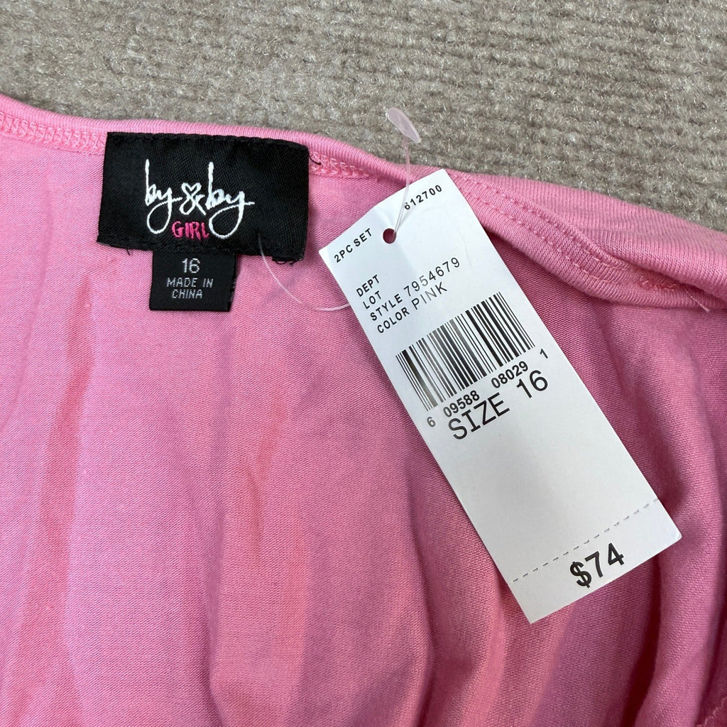 MSRP $74 Byer California Big Kid Girls 16 Pink Floral 2 Piece Dress Set