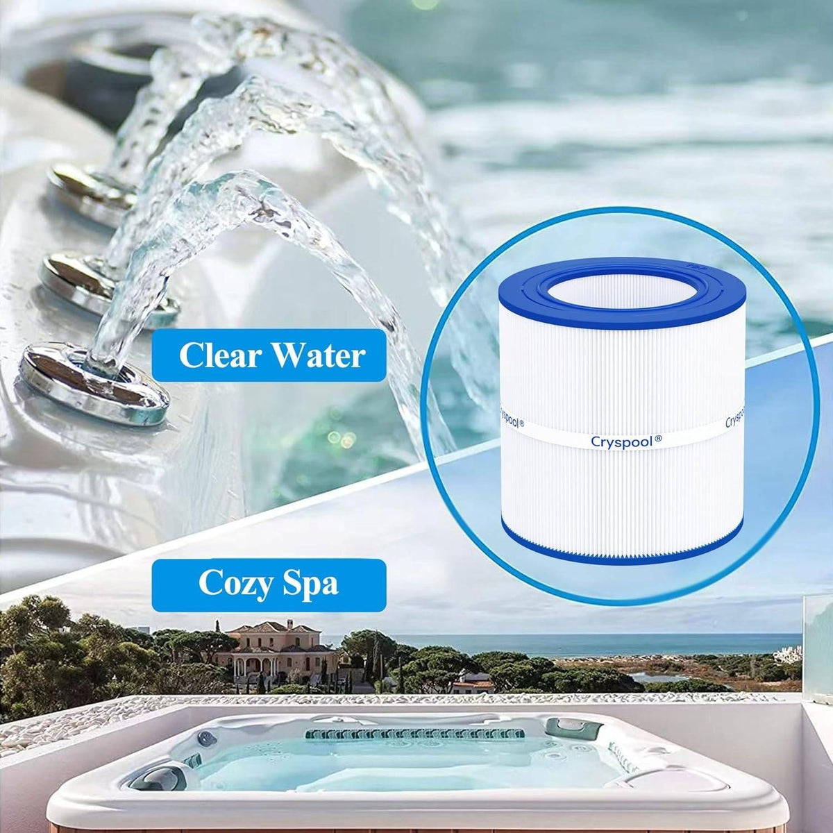 Cryspool 09006 Spa Filter Replaces CFR-50, PJ50-4, C-9650, FC-1460 50 Sq.Ft Hot