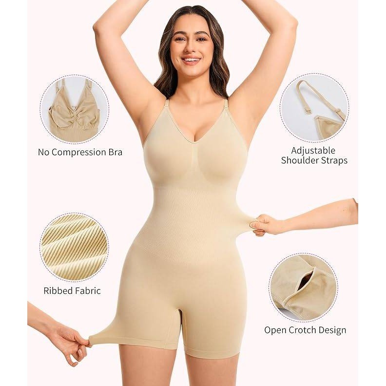 MSRP $26 Gotoly Women's M-L V-neck Shapewear Bodysuit Tummy Control Seaml