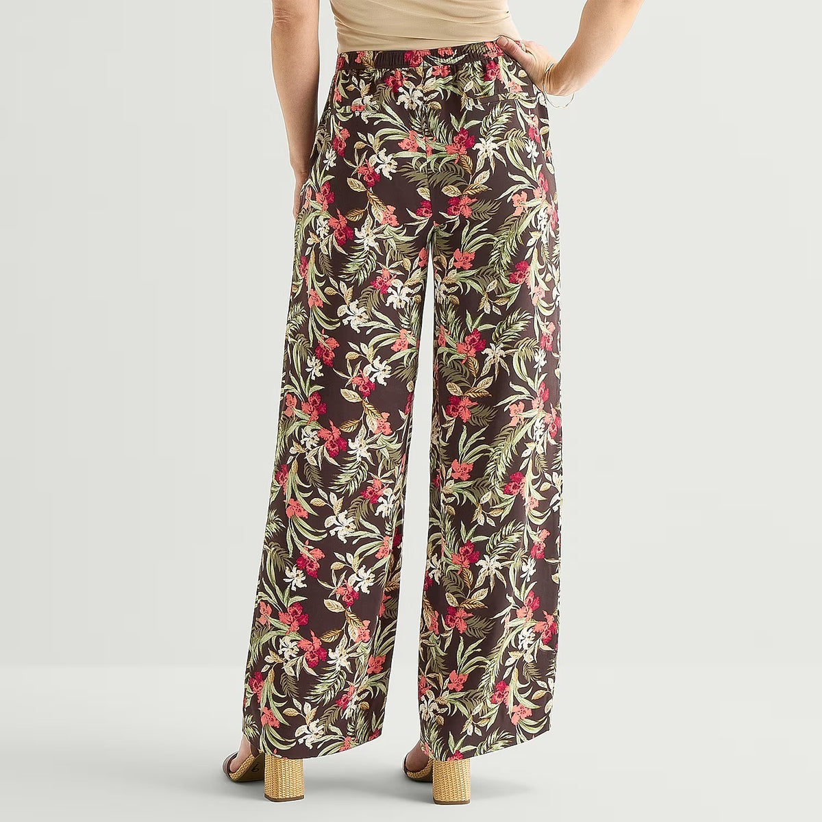 MSRP $54 Liz Claiborne Womens M Petite Chocolate Tropical Pants Straight Mid Ris