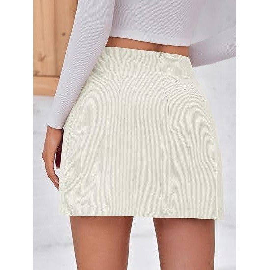 MSRP $35 Wenrine Women's S Beige Corduroy Mini Skirt High Waisted A-line Short
