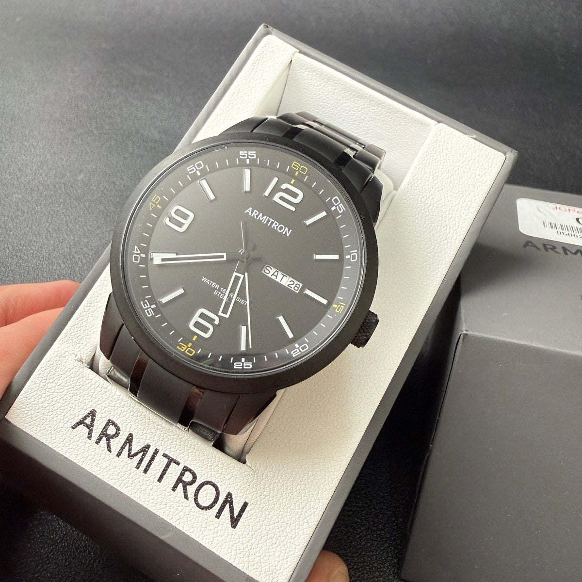 Armitron 20/5490TI Men's Day/Date Black Bracelet Watch MINOR FLAW BACK SEE PH