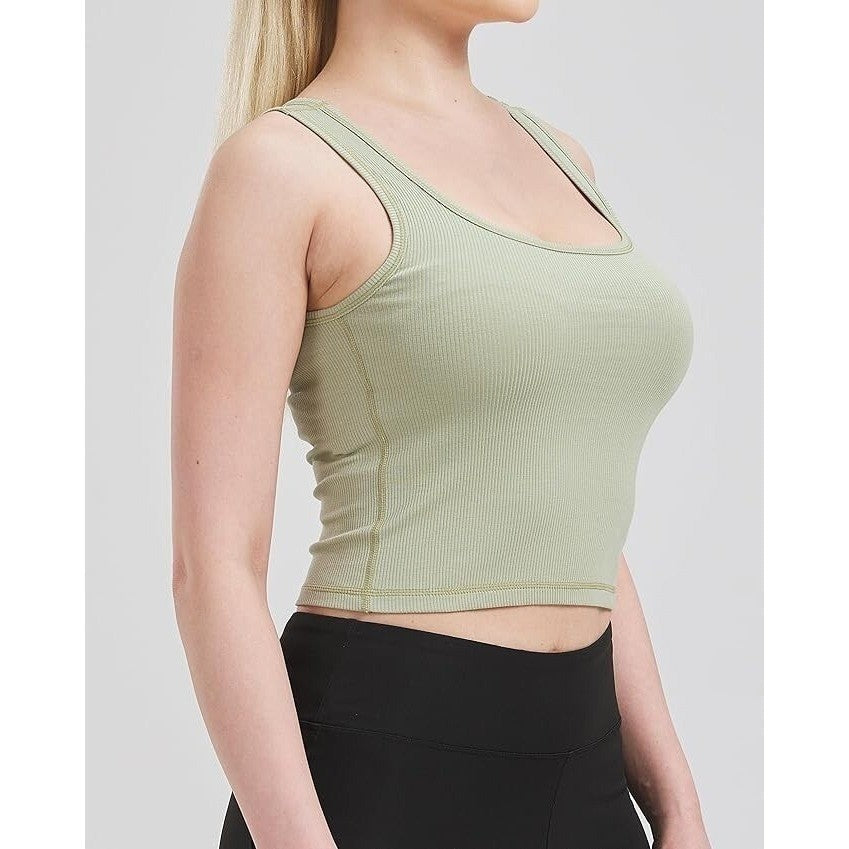 Women's M Bamboo Viscose Cotton Ribbed Tank Top Soft Fitted Scoop Neck Sleeveles