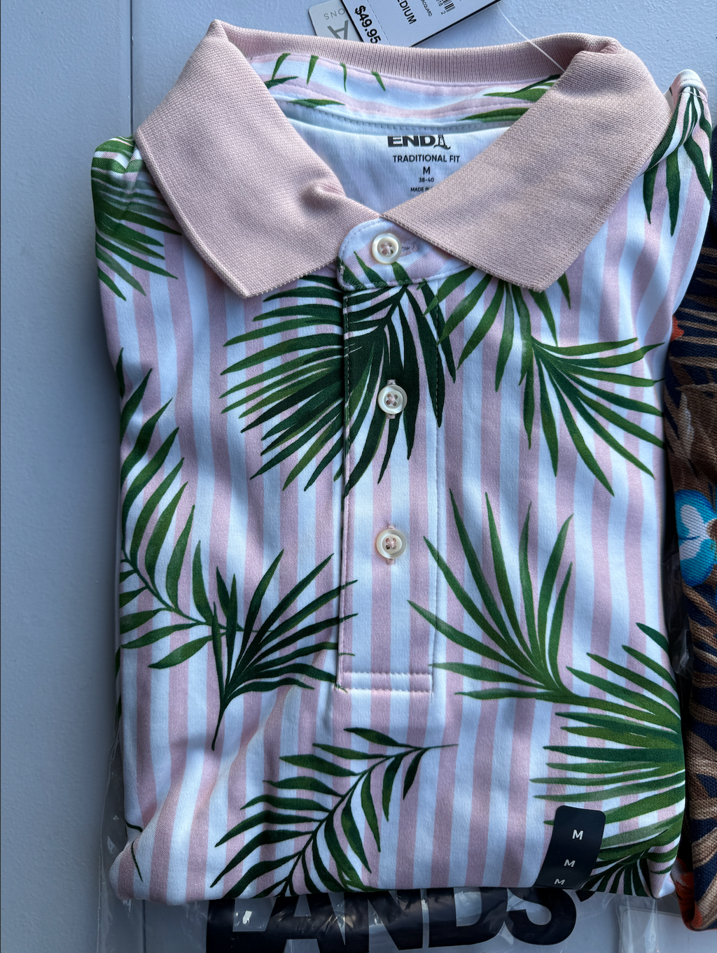 Lands End Mens Jacquard Polo Shirt M-XL Soft Supima Short Sleeve White/Pink Stri