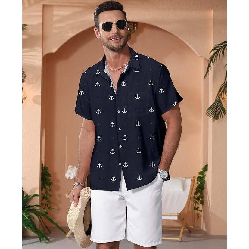 Lot of 2 MSRP $26 KYKU Men's 3XL Anchor Blue Hawaiian Shirt Short Sleeve Button