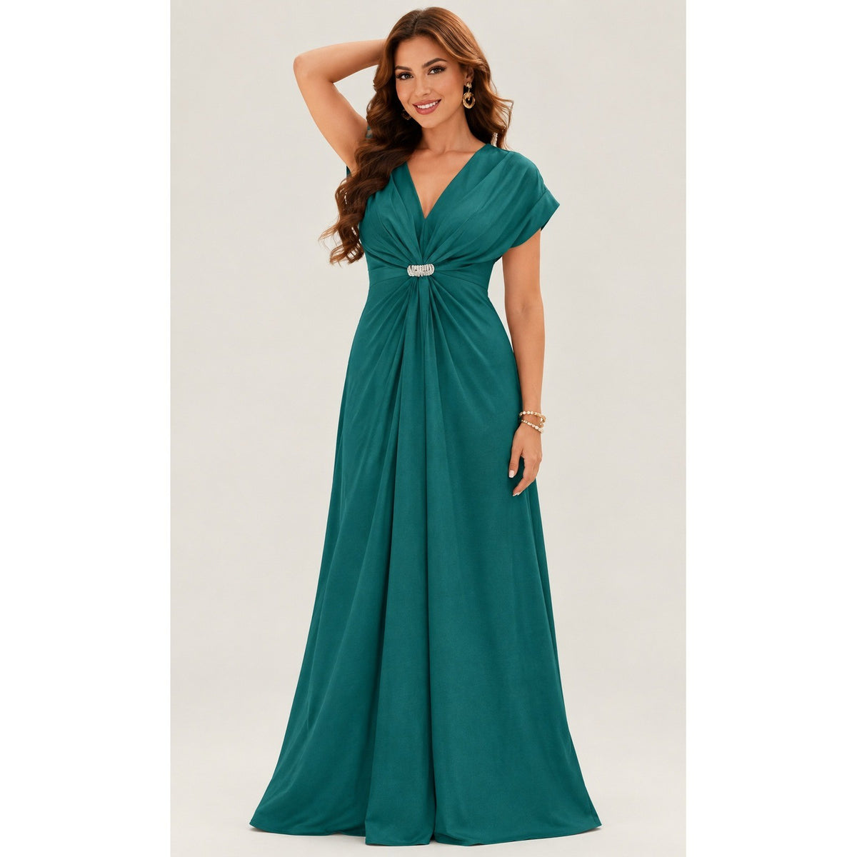 MSRP $45 KOH KOH Women's S Long V-Neck Short Sleeve Semi Formal Wedding Gown