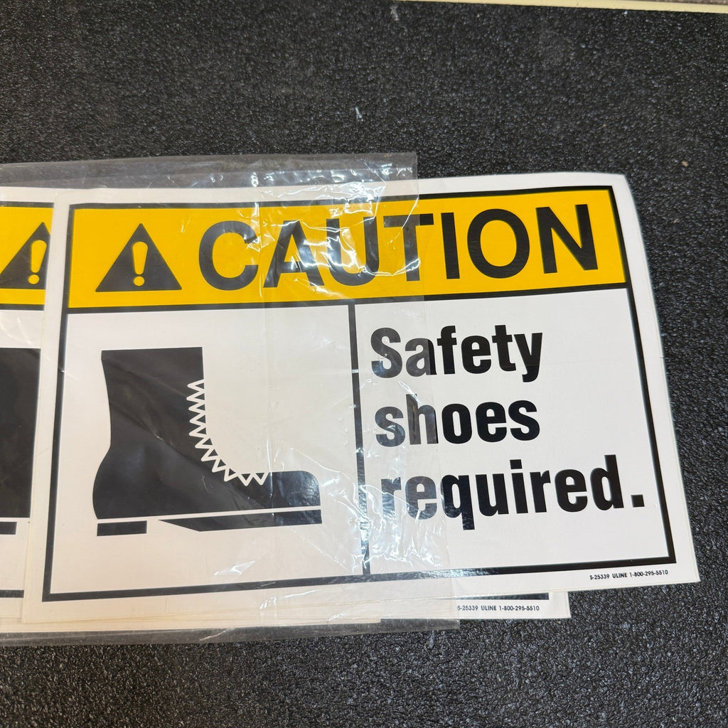 Set of 4 Uline S-25339 Safety Shoes Required Sign Vinyl 7x10", Adhesive-Backed