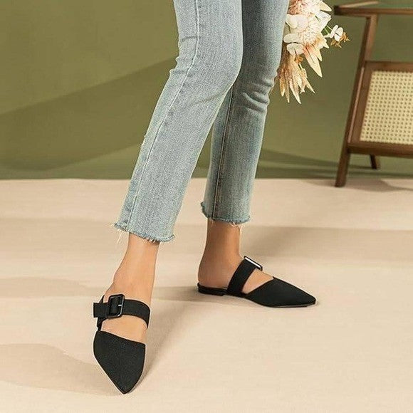 Meknitva Women's US 9 Black Pointed Toe Mules Slip-On Backless Flat Sanda