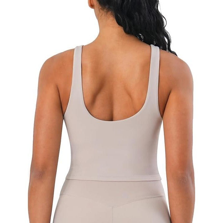 MSRP $24 Sunzel Women's XL Beige Built-in Bra V Neck Longline Sports Bra for Yo