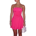 MSRP $49 ECHOINE Womens XS Rose Sexy Tube Top Silk Mini Dress Strapless Ruffle