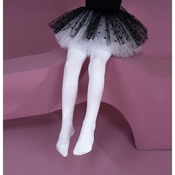 LUCKELF White 2-4T Girls Glitter Rhinestone Tights Opaque Sparkle School Dance
