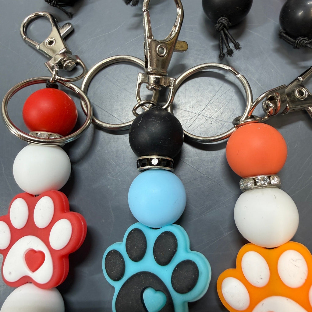 Set of 7 Silicone Bead Dog Paw Keychain Bag Charms Dog Cat Lover Gift