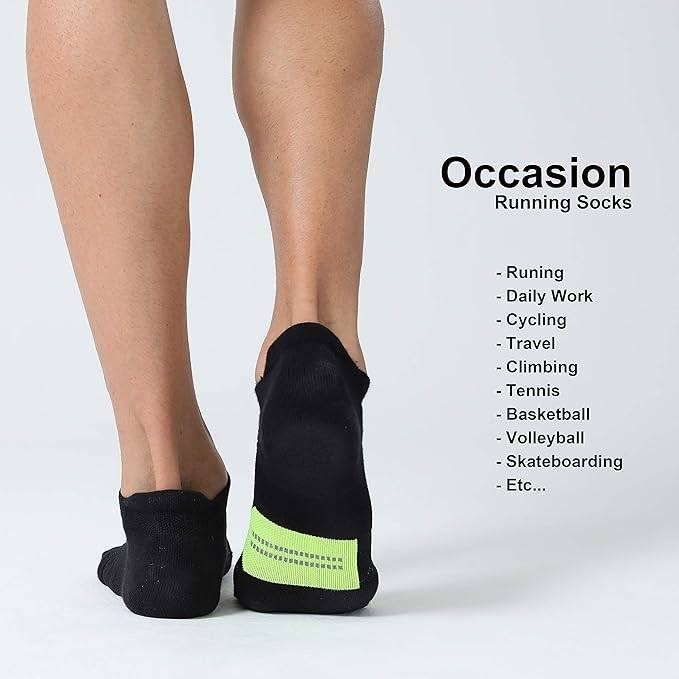 Set of 6 CS CELERSPORT Men's M Black/Green Ankle Running Socks with Cushion