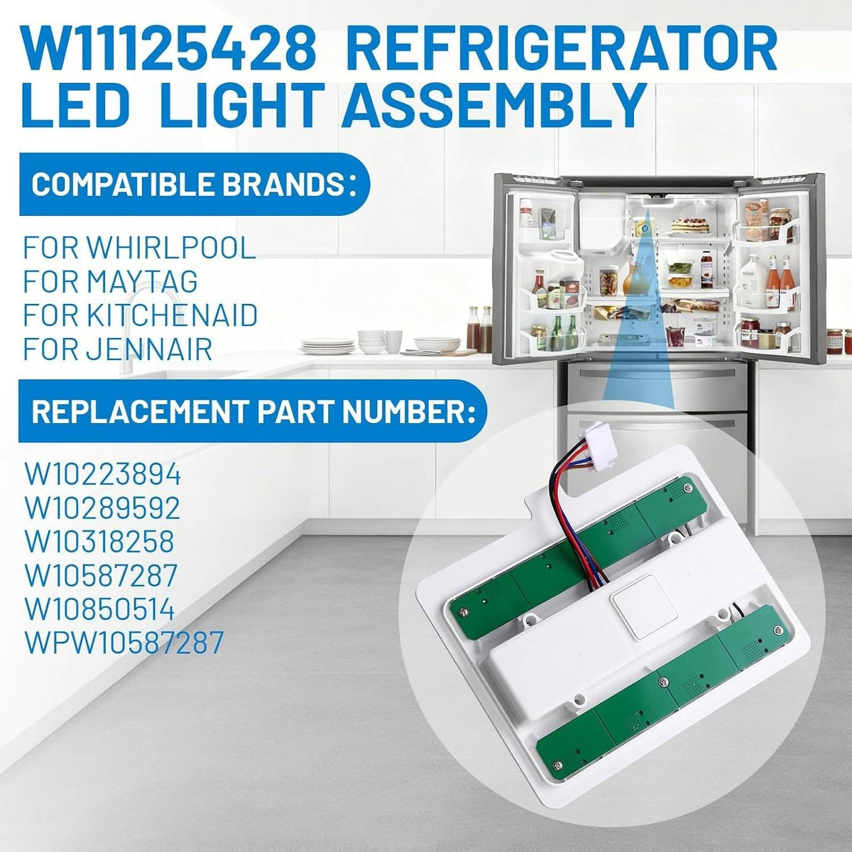 WRX735SDBM03 WRX735SDBM00 Refrigerator LED Light Assembly W11125428