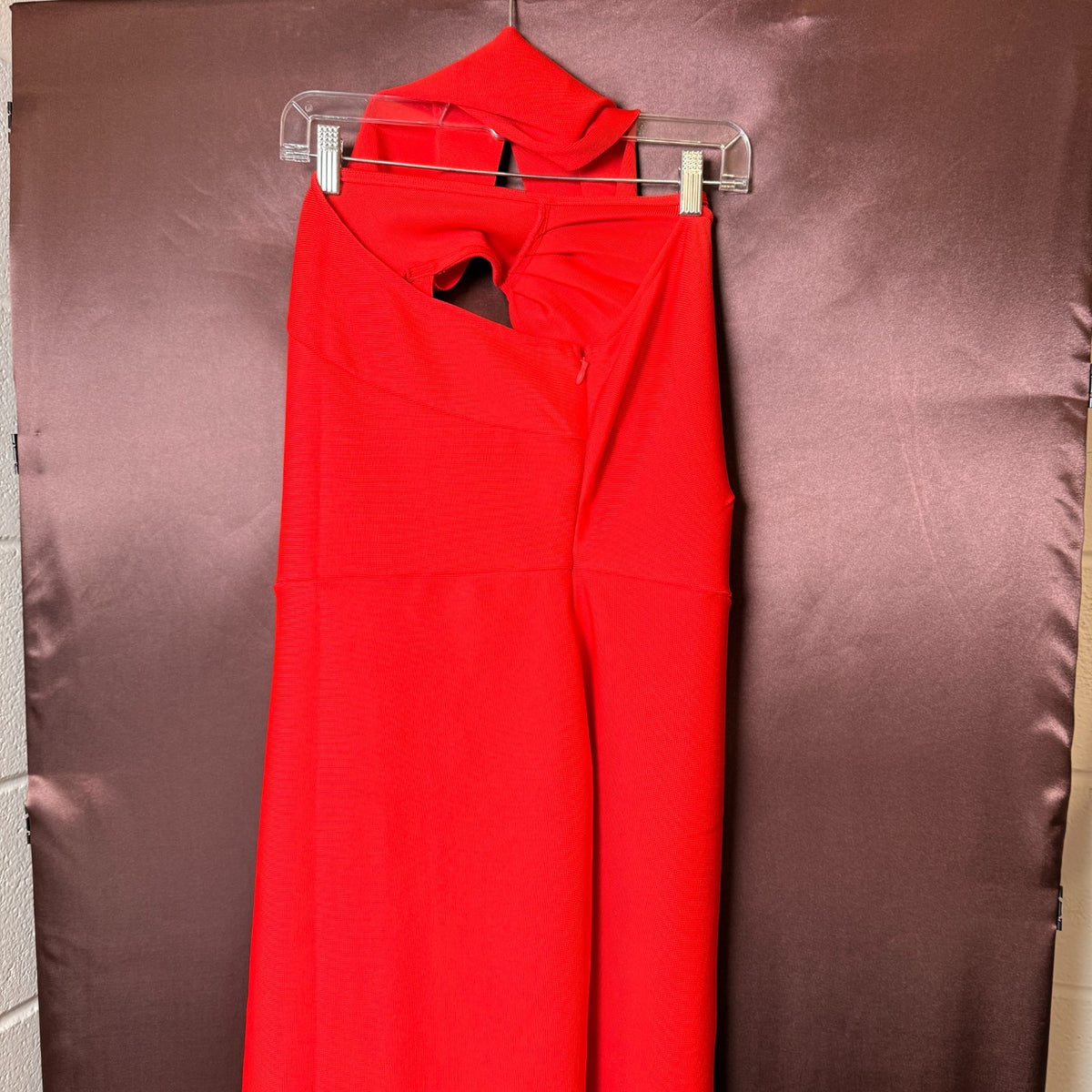 UONBOX Women’s XS-XL Red One Shoulder Side Split Bodycon Midi Bandage Dress