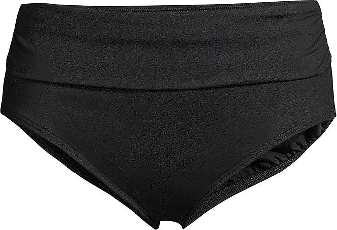 Lands' End Women's S LONG Bikini Swim Bottoms Fold Over Mid Waist Black Chlorine