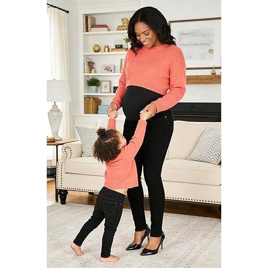 MSRP $40 PACBREEZE Women's L Black Maternity Jeans Over Belly Skinny Stretchy