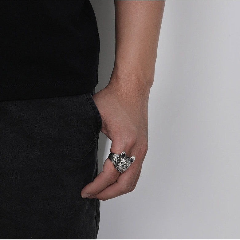 French Bulldog Ring Silver Tone Punk Mens Womens Stainless Steel Jewelry Size 8
