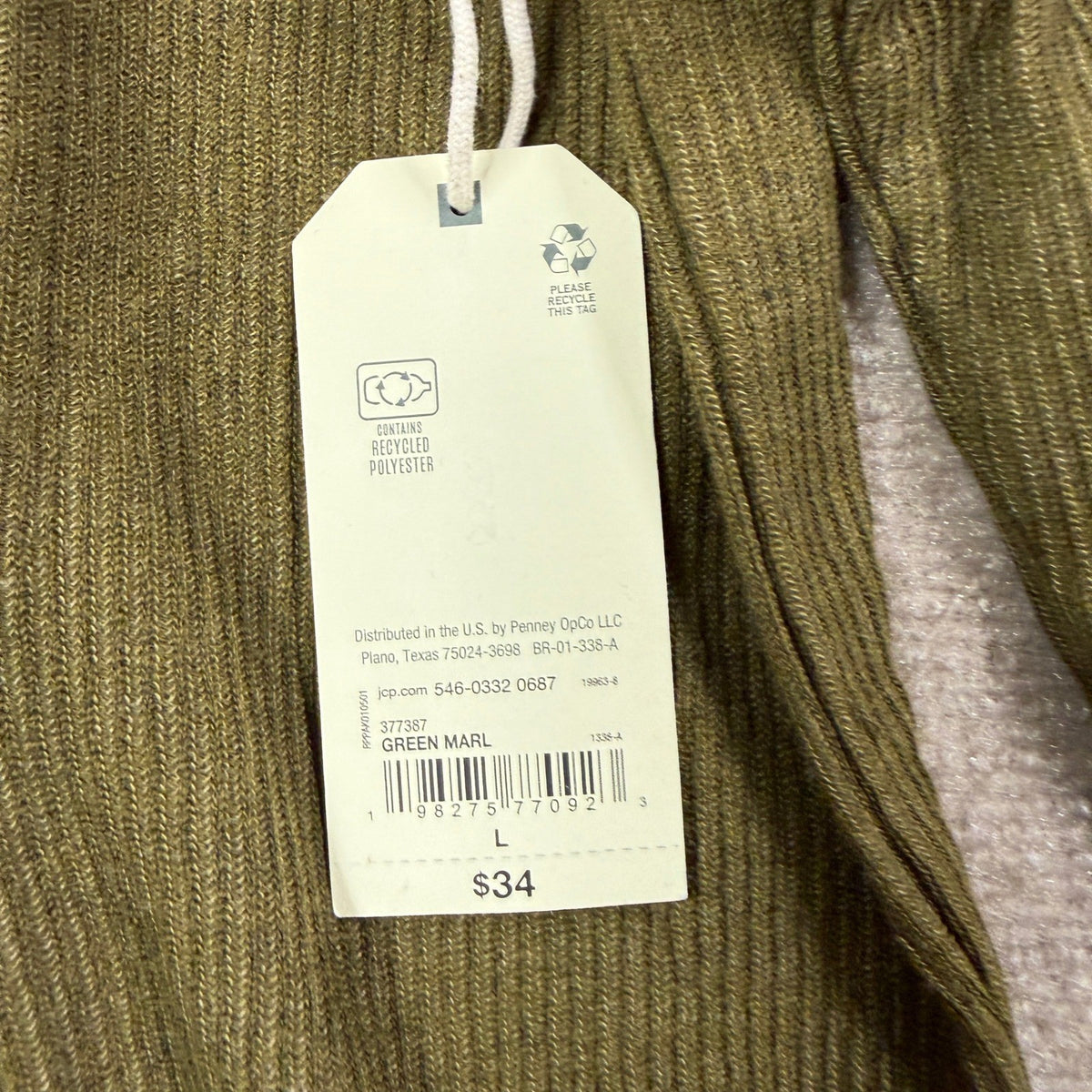 MSRP $34 Mutual Weave Men's L Green Marl Crew Neck Long Sleeve Thermal Top
