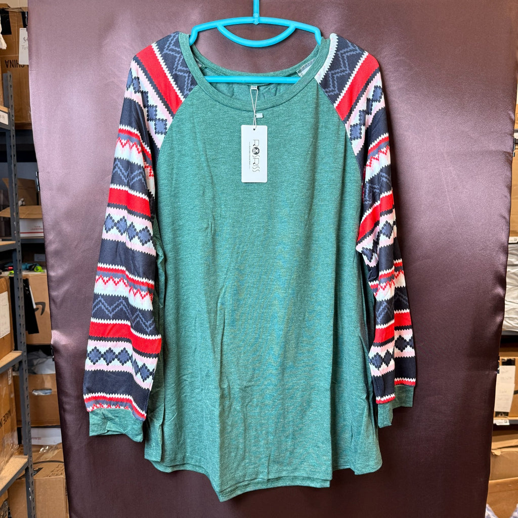 ROSRISS Women's 14W-28W Long Sleeve Tunic Crewneck Colorblock Striped Tee Shirt
