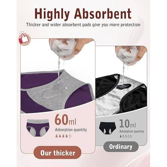 Set of 4 MSRP $36 IGOLUMON Women's 2XL Period Underwear Leak-Proof Incontinen