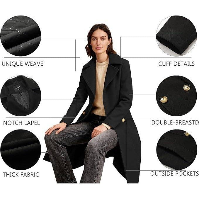 MSRP $52 OTU Vibe Women's XXL Black Long Notch Lapel Coat, Double-Breasted Peac