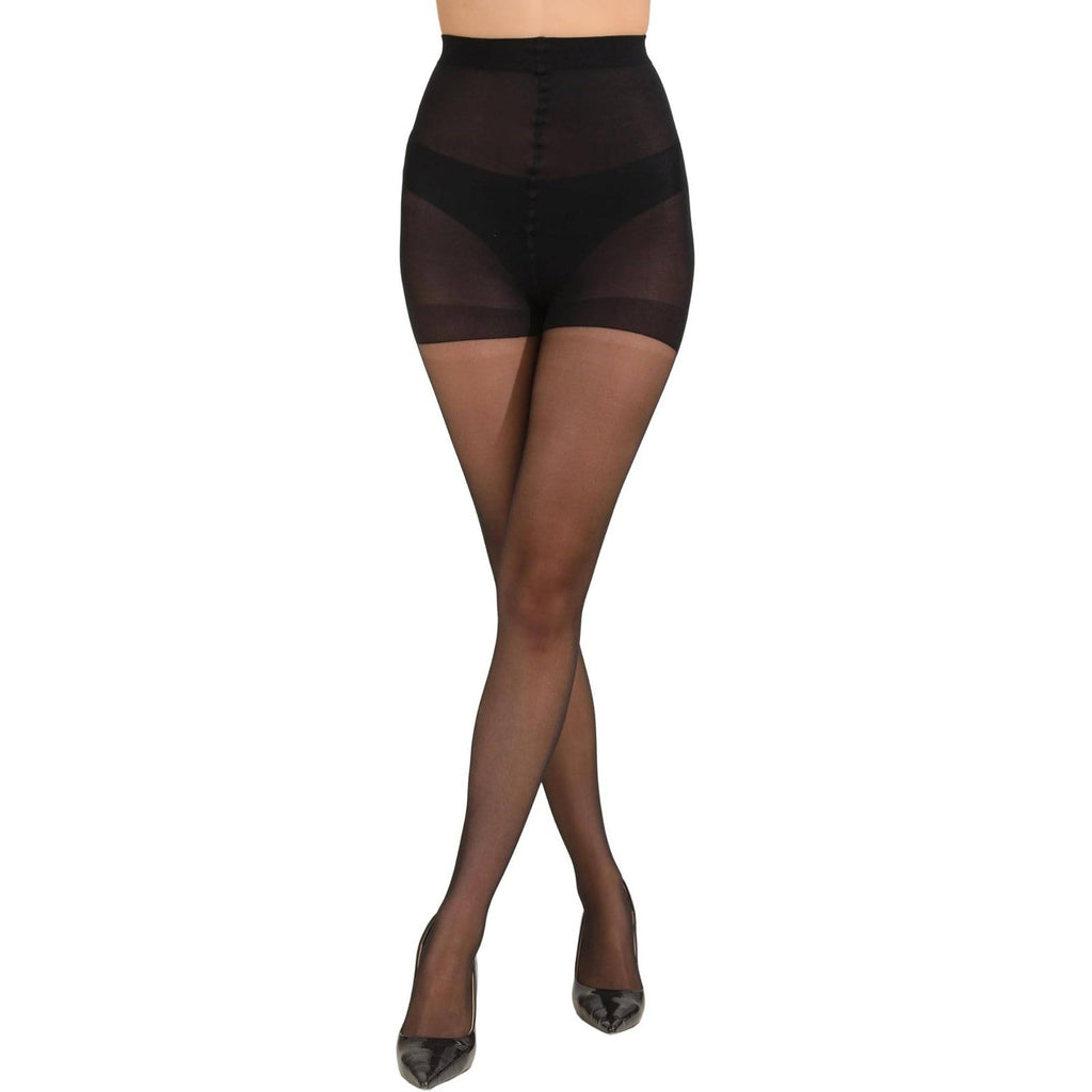 Paralinda 3 Pairs Women's M Black 20D Pantyhose with Control Top and Reinforce