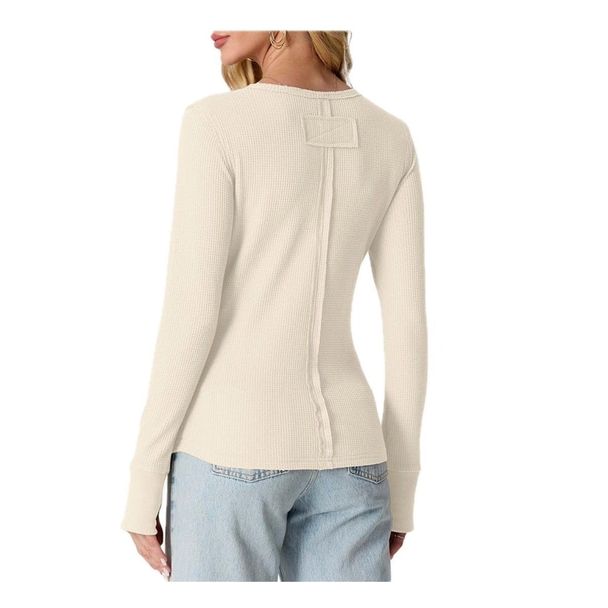 GRECERELLE Women's XL Waffle Knit Long Sleeve Shirt Crew Neck Slim Fitted Top