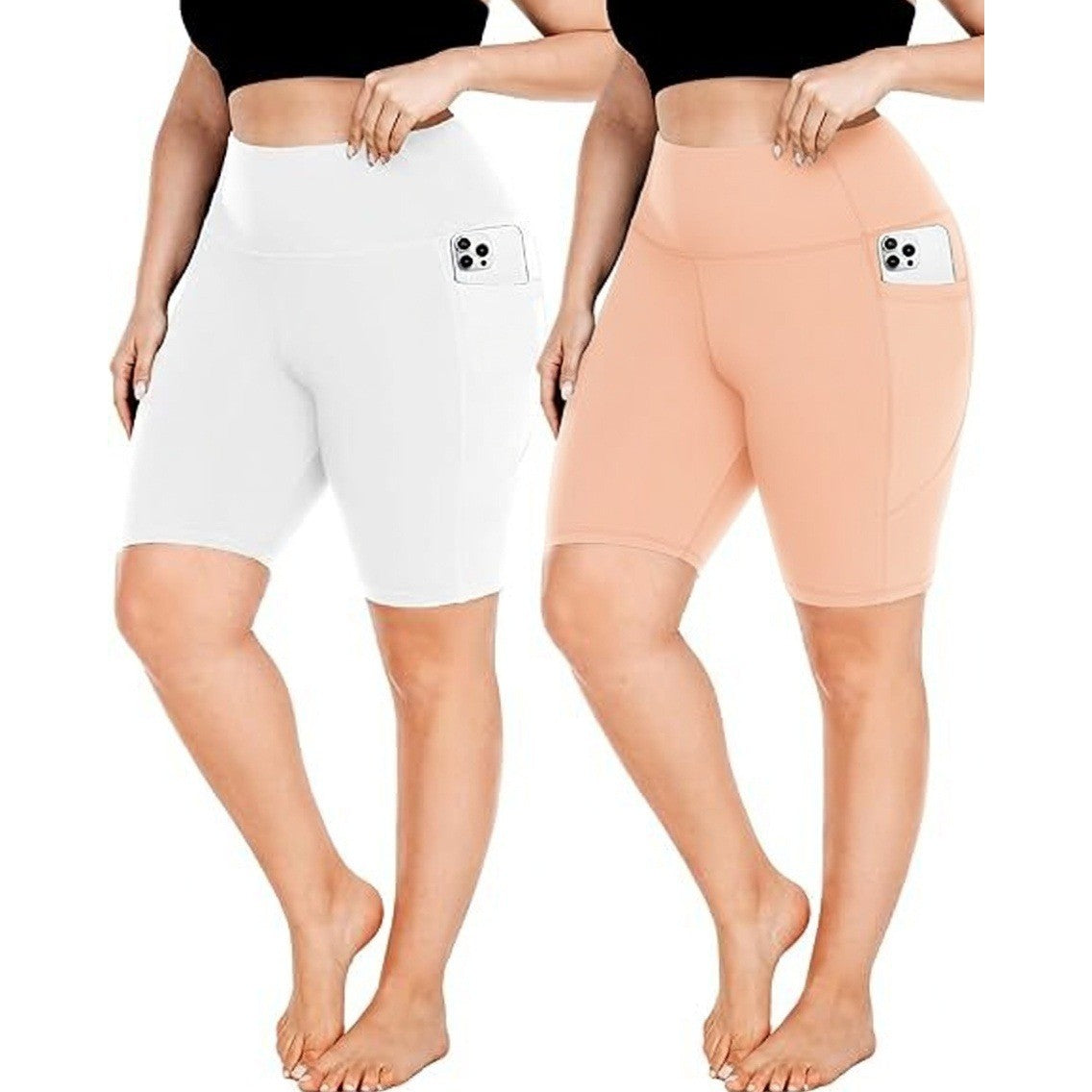 Set of 2 MSRP $24 FULLSOFT Women's XXL White, Apricot Plus Size Biker Shorts