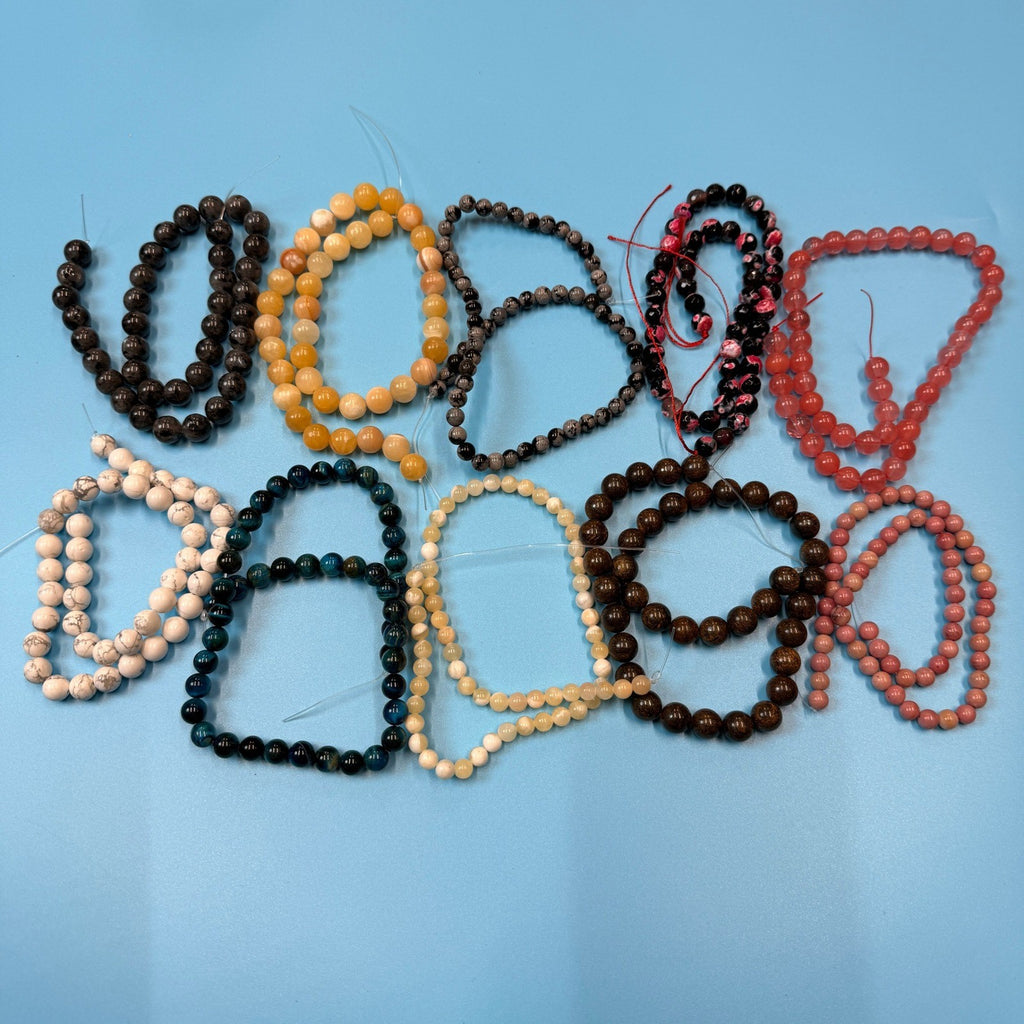 Set of 10 Natural Gemstone Round Beads Strands 15" Sizes 6,8,10 mm 14oz №B5