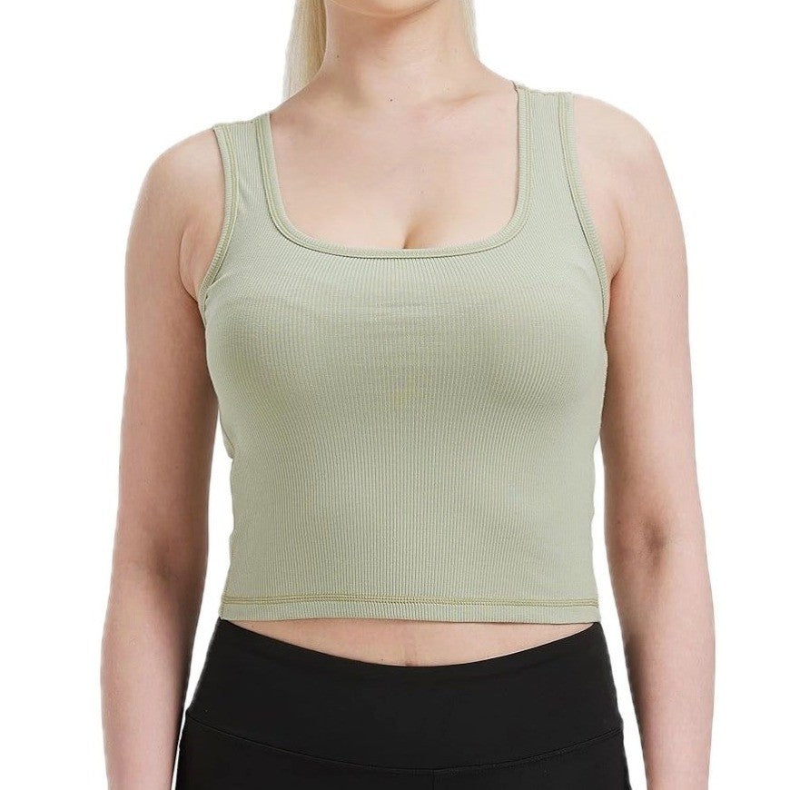 Women's M Bamboo Viscose Cotton Ribbed Tank Top Soft Fitted Scoop Neck Sleeveles