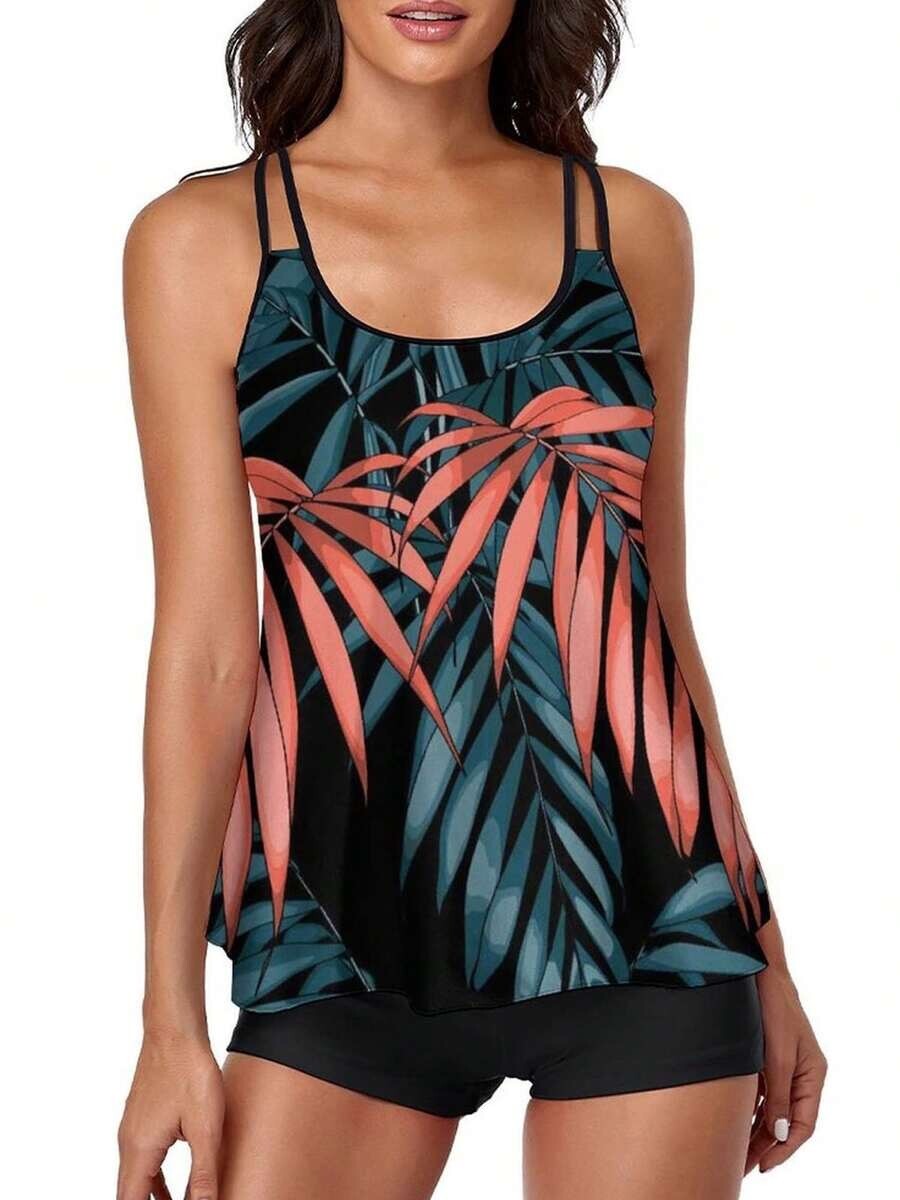 Women's XXL Swim Wear Outfits, Pattern Printed/Gradient Color Backless Sling Top
