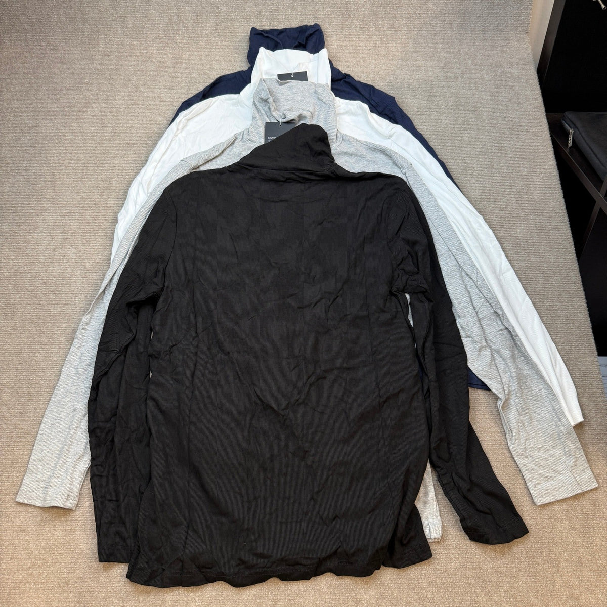 MSRP $76 August Alley 4 Pack Men's L Ribbed Turtleneck Long Sleeve Shirts Cotton