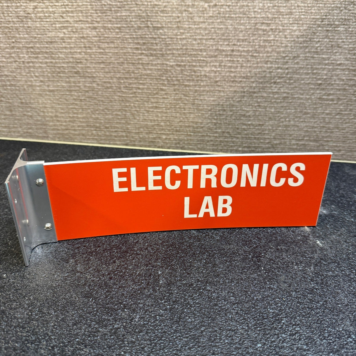 Electronics Lab Wall Mount Projecting Corridor Sign 3x10" Red & White w/ Bracket