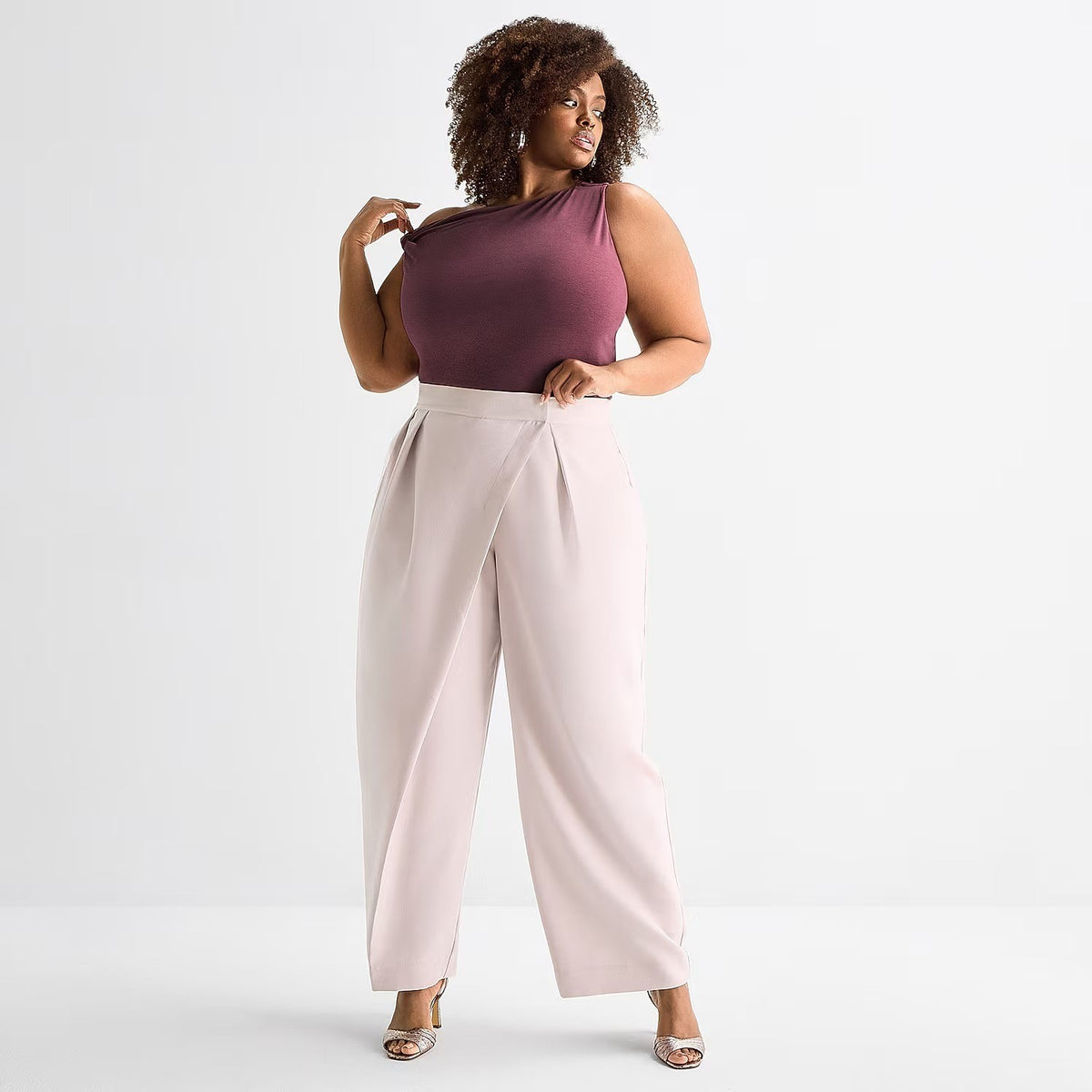 MSRP $80 Ashley Graham Womens 14W Hushed Violet Wide Leg Mid Rise Trouser Pants