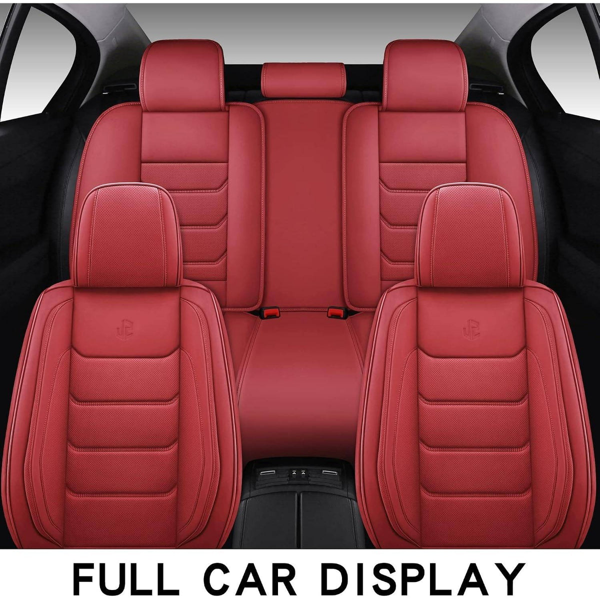 Isen-CoverAuto Wine Red Full Set Universal Fit Coverage Faux Leather Car Seat