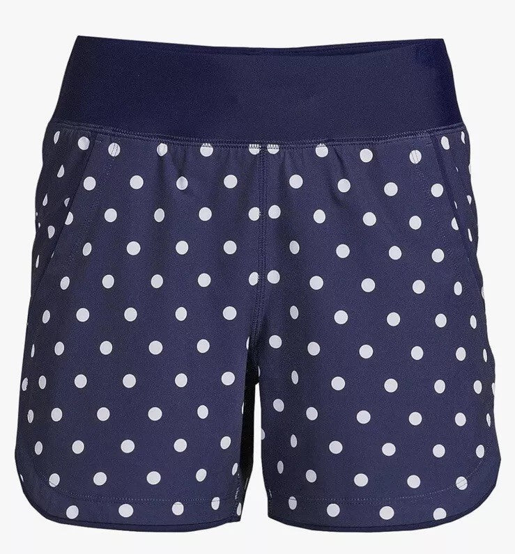 Lands' End Women's 14L Quick Dry Swim Shorts with Panty Deep Sea Polka Dot  This
