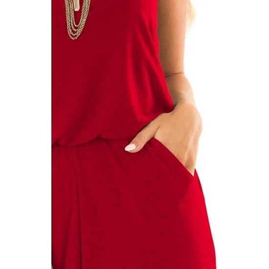 MSRP $52 Lacozy Women's M Red Summer Jumpsuits Casual Loose Sleeveless Spaghetti