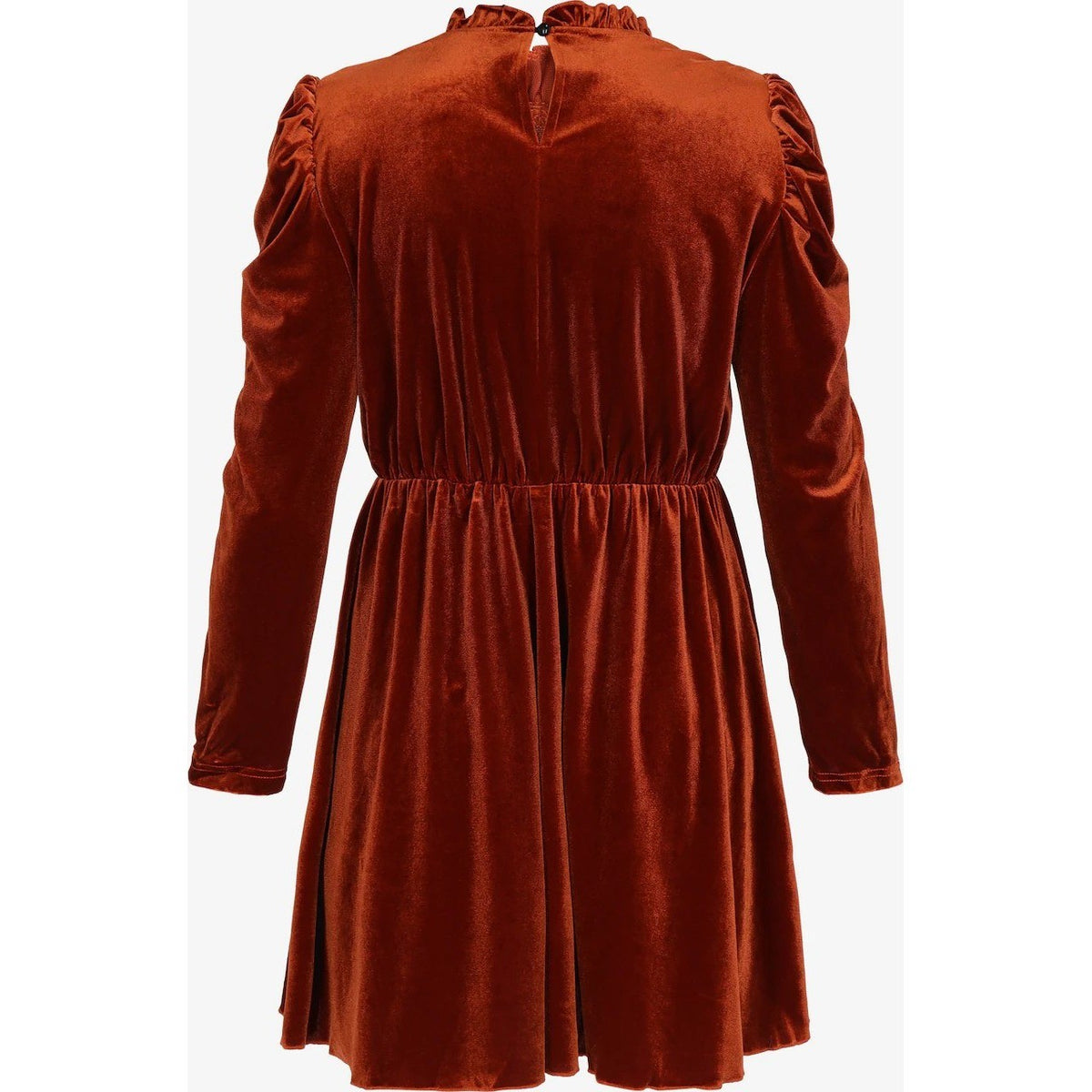 Women's M Chestnut Velvet Mini Dress Long Sleeve Ruffle Neck Pleated Skirt