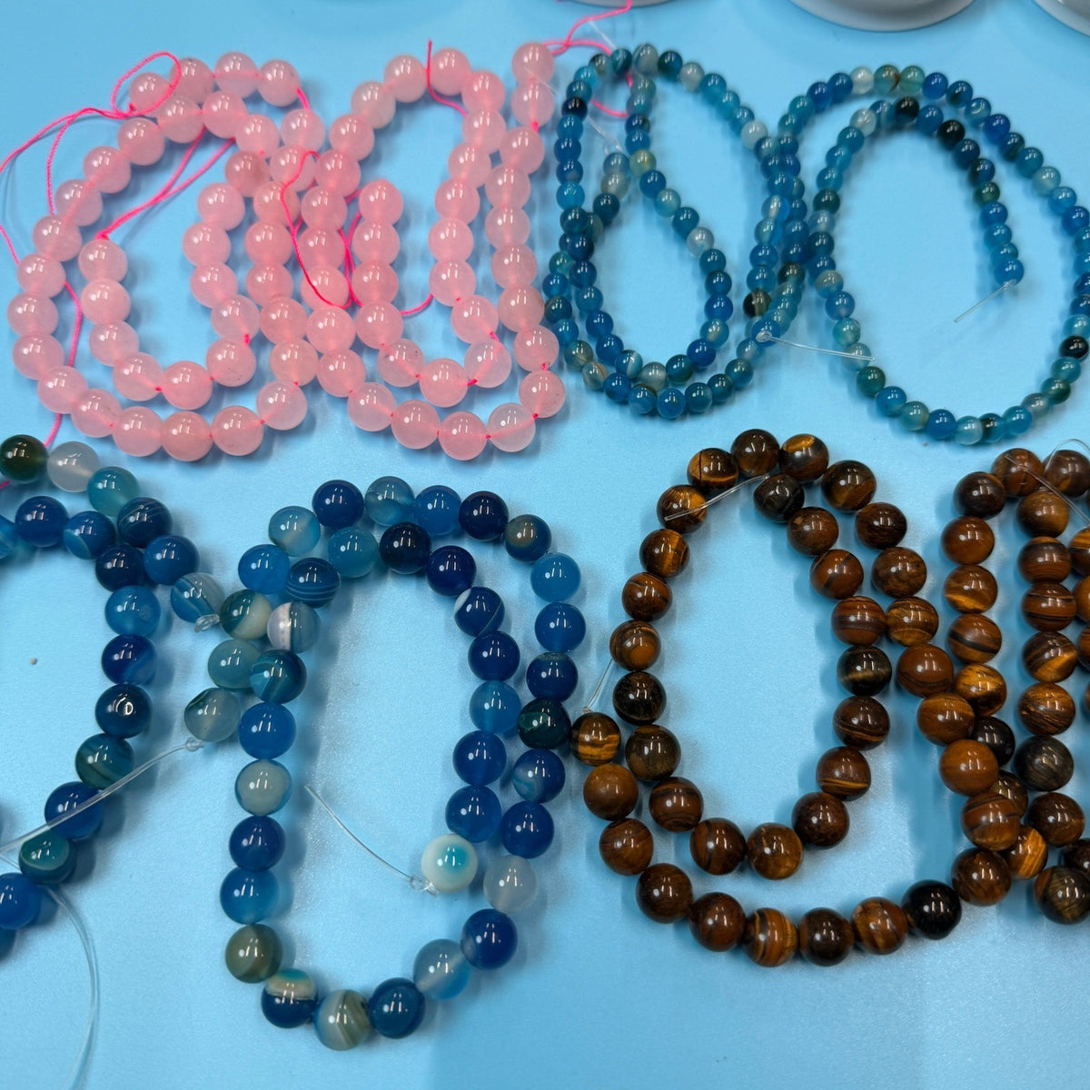 Set of 8 Natural Gemstone Round Beads Strands 15" Sizes 6,8,10 mm №B50