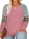 ROSRISS Women's 14W Plus Size Long Sleeve Pink Top Leopard Print Striped Color B
