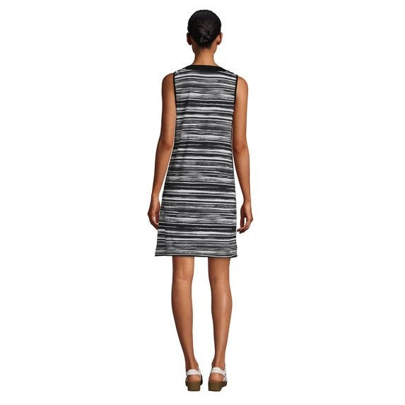 Lands' End Women's L-2X LONG Cotton Jersey Sleeveless Swim Cover-up Dress Print