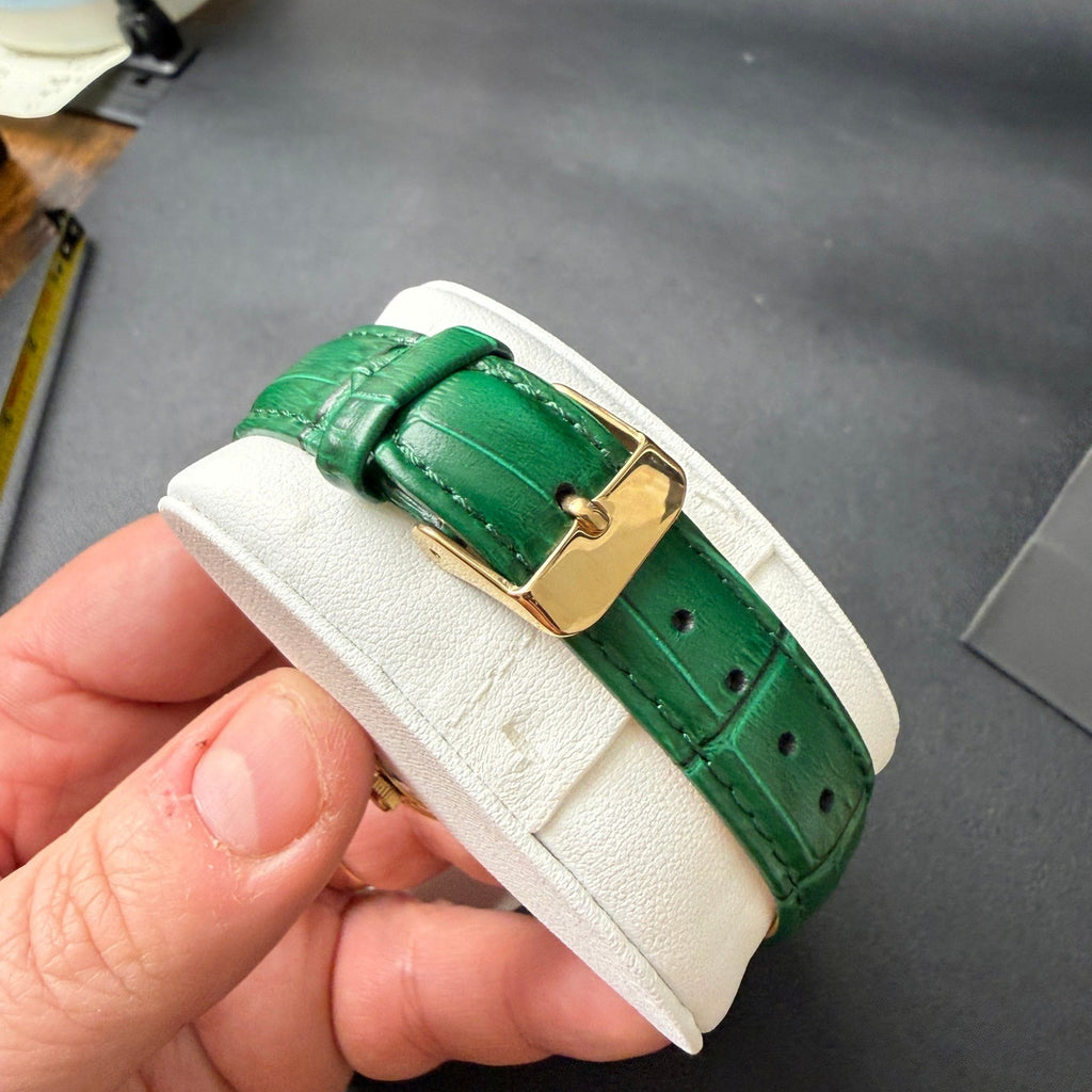 Armitron 75/5834GP Women's Gold Tone Crystal Green Leather Strap Watch New Batt