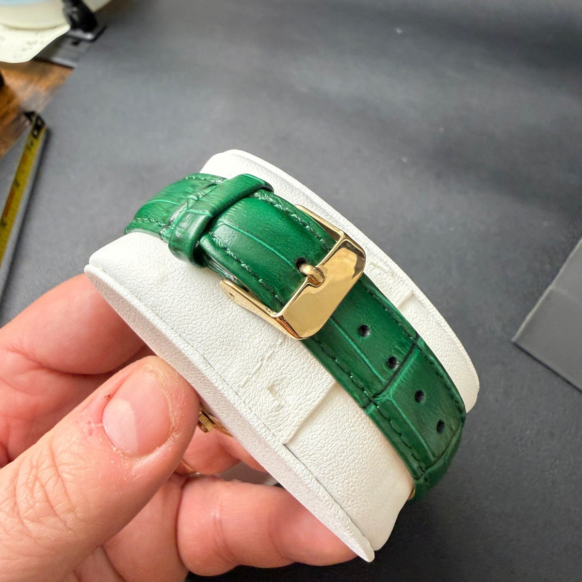 Armitron 75/5834GP Women's Gold Tone Crystal Green Leather Strap Watch New Batt