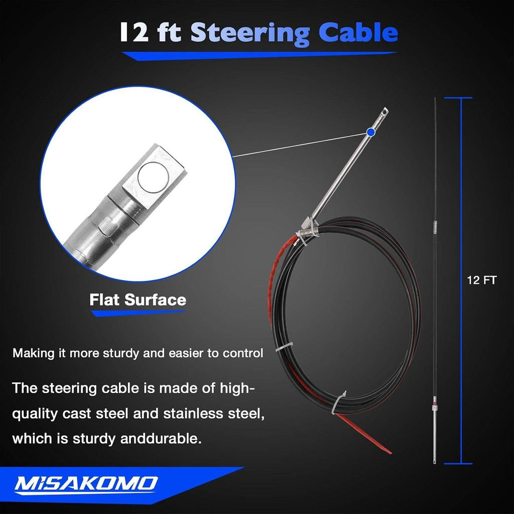 Misakomo 12 FT Boat Steering Cable Outboard Rotary System Kit with 12.5" Wheel