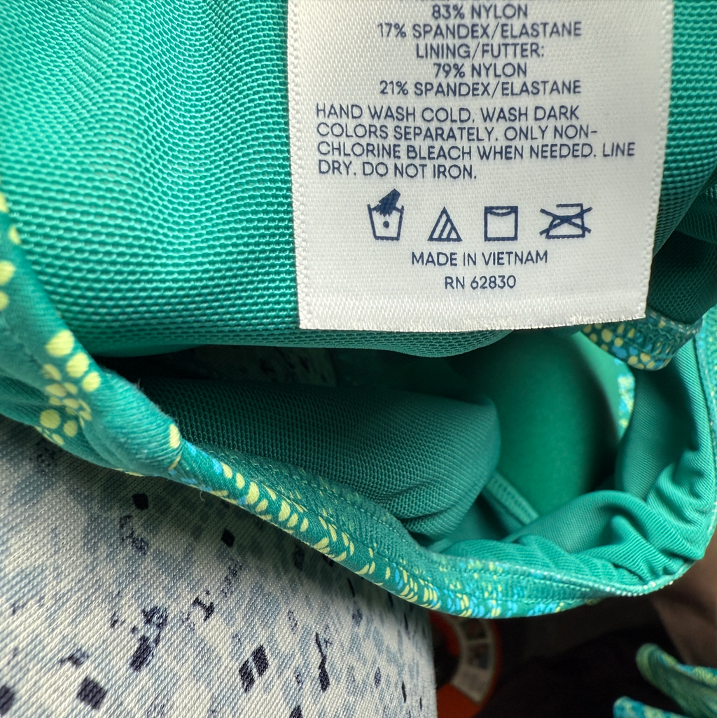 Lands' End Women's 4, 4 LONG High Neck Modest Tankini Green Swimsuit Top UPF 50