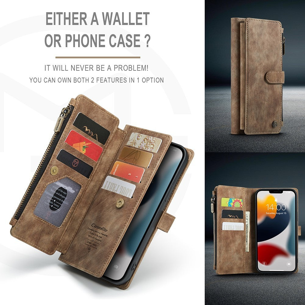 CaseMe C30 Zipped Multifunction Wallet PU Leather Case For iPhone 13 ProMax