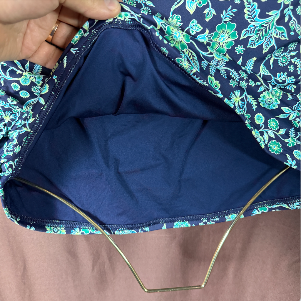Lands' End Women's 2 UPF 50 Squareneck Halter Tankini Swimsuit Top Navy/Turquois
