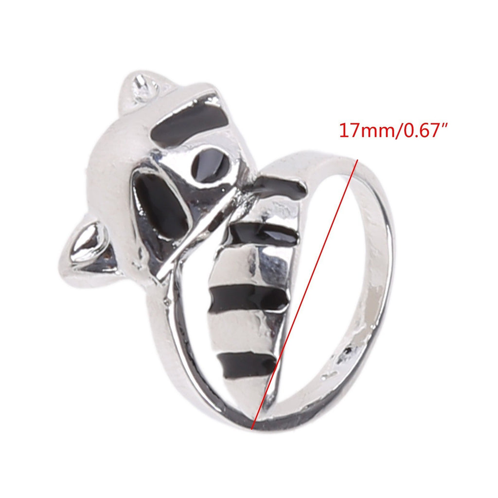 Raccoon Ring Women's Silver Tone Animal Wrap Jewelry Size 9 Adjustable 8-10